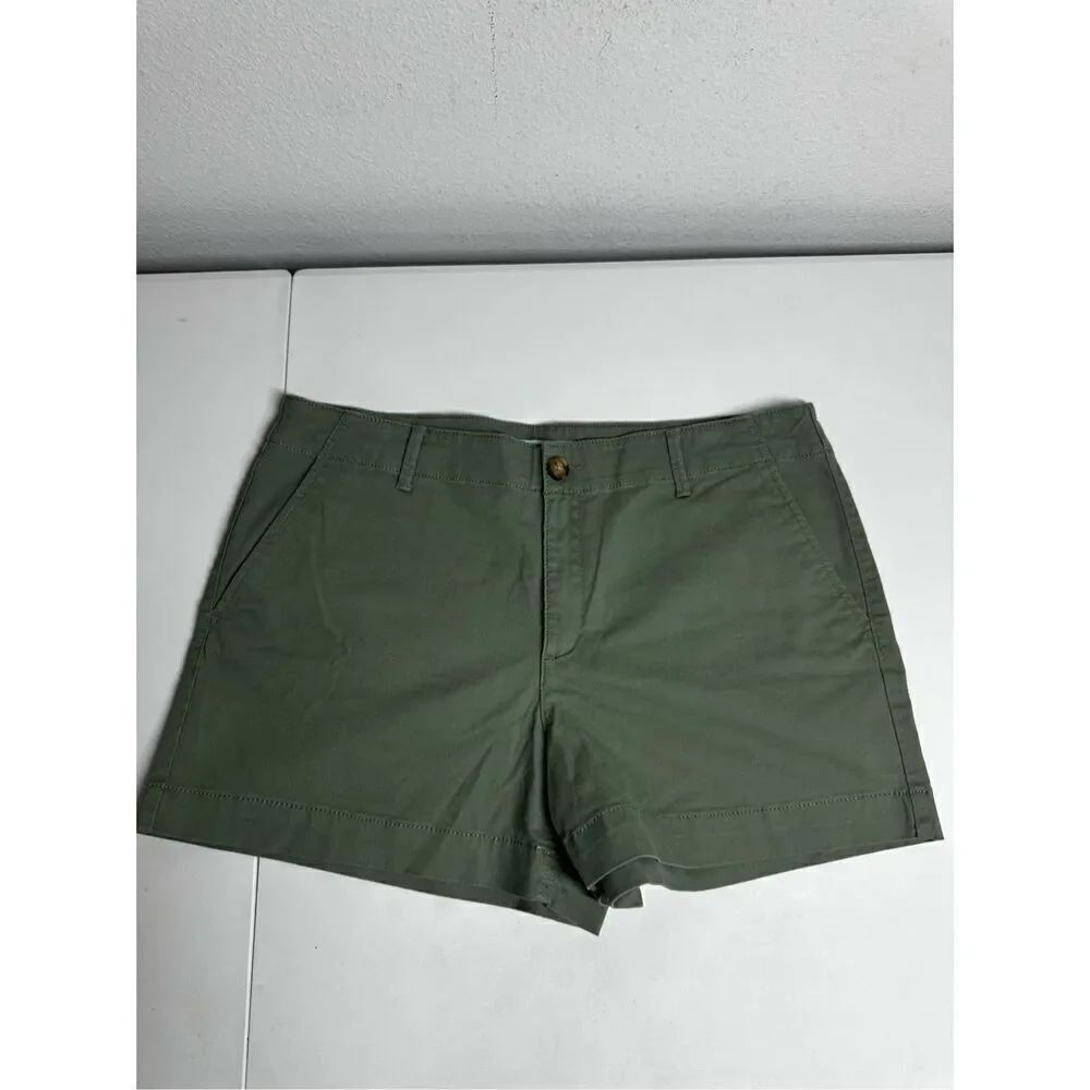 LOFT The Monroe 4”Chino Flat Front Casual Shorts Olive Green Size 12